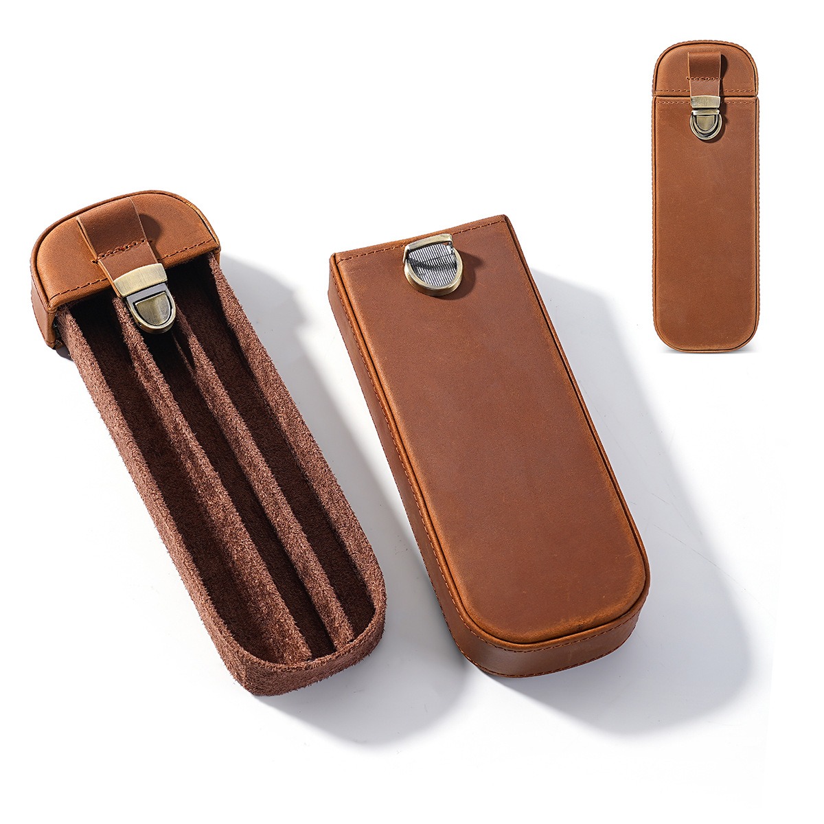 Leather Fountain Pen Case 3 Slots Pouch - Ręcznie wykonane skórzane etui na 3
