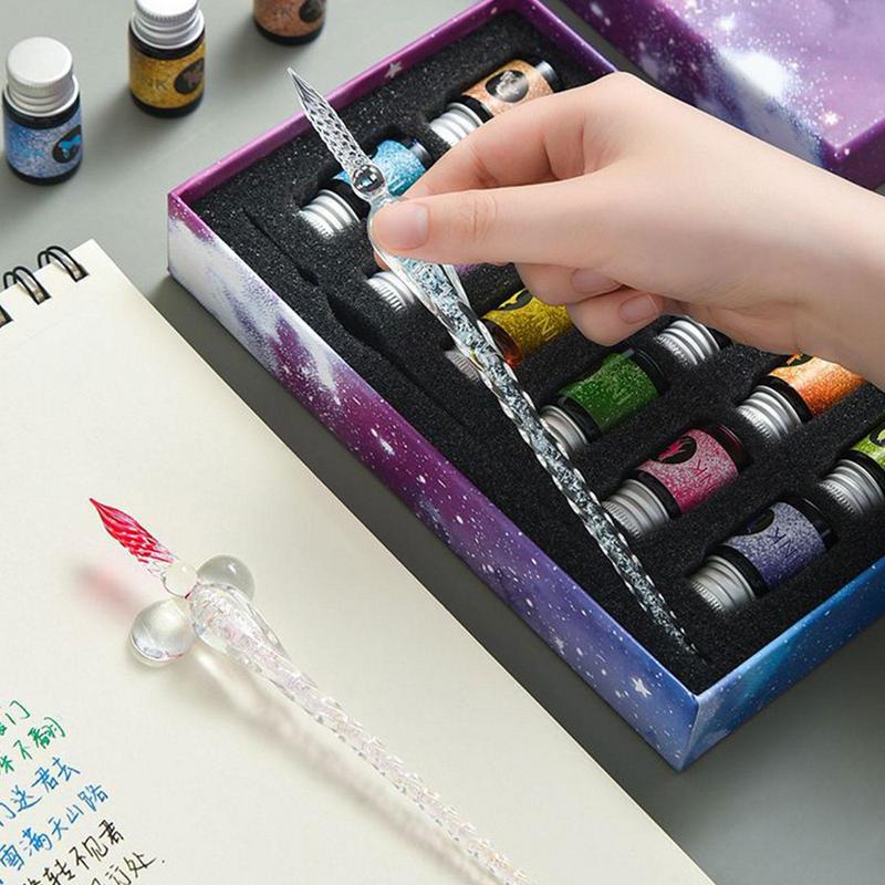 Glass Dip Pen Calligraphy Ink Set - Zestaw szklanych długopisów Crystal Starry Sky