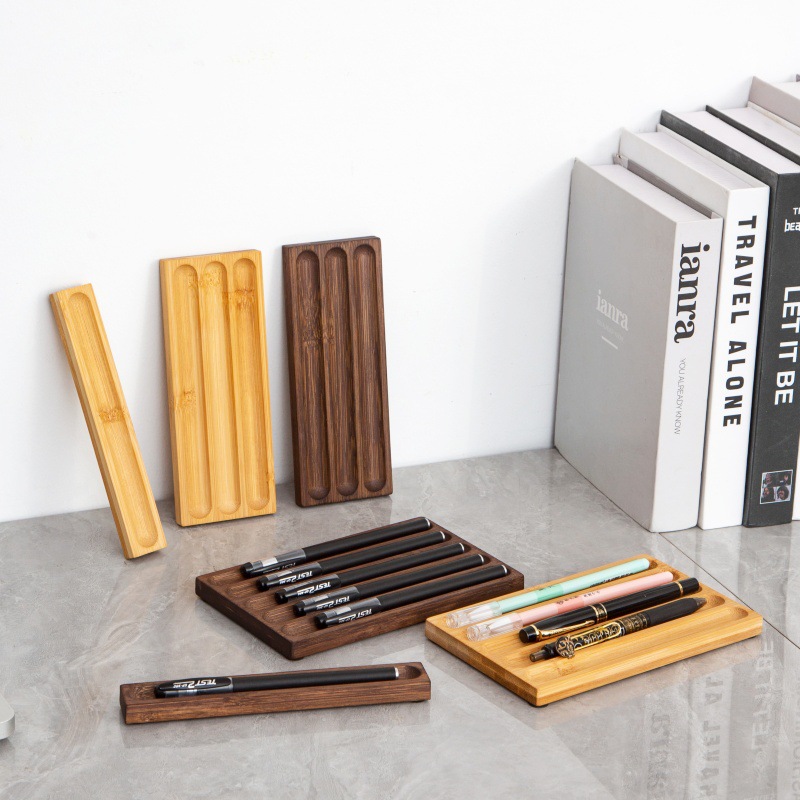 Wooden Fountain Pen Desk Stand Holder - Stojak na długopisy, drewniany organizer na