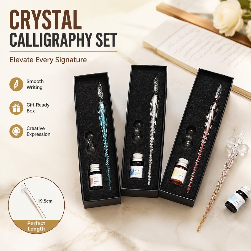 Glass Dip Pen Calligraphy Ink Set - Zestaw do kaligrafii z kryształowym piórem