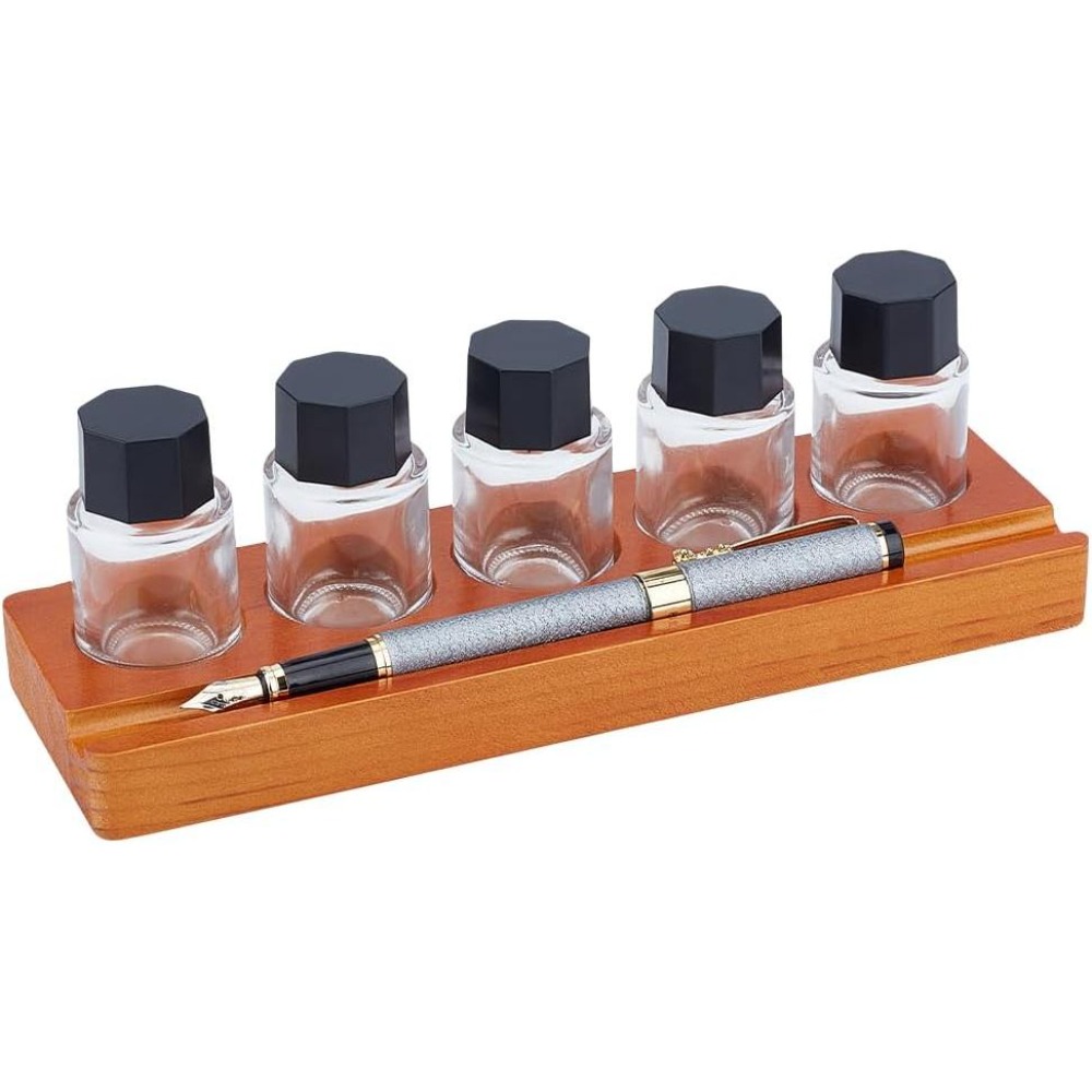 Wooden Fountain Pen Desk Stand Holder - Zestaw 5 drewnianych podstawek do pojemników