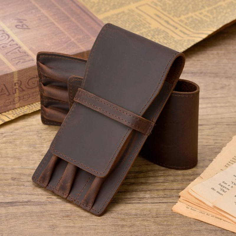 Leather Fountain Pen Case 3 Slots Pouch - Etui na długopisy wieczne A+ z