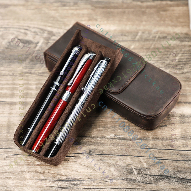 Leather Fountain Pen Case 3 Slots Pouch - Etui na długopisy z vintage skóry