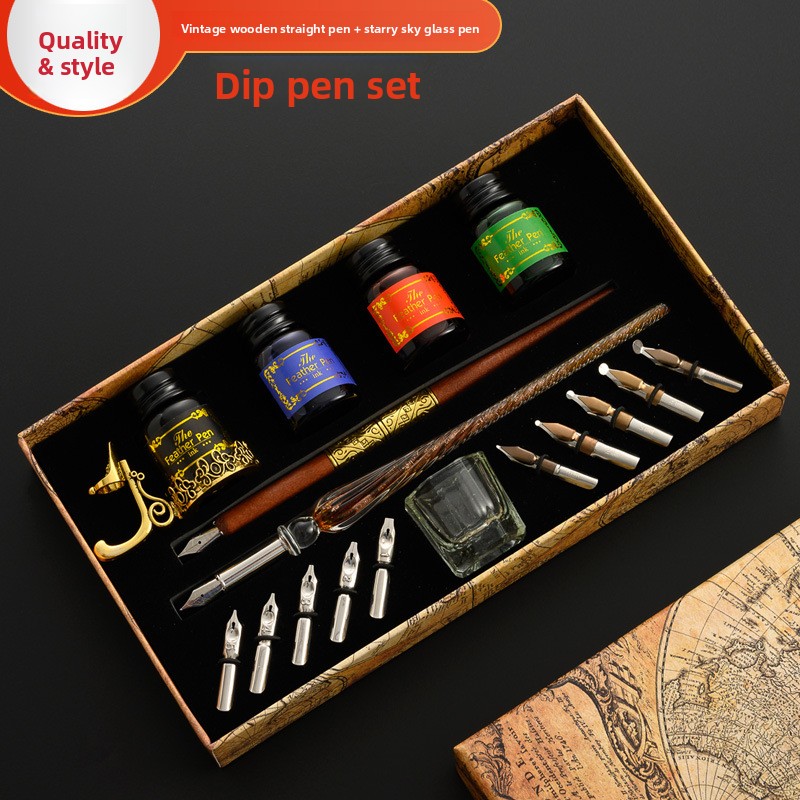 Zestaw do kaligrafii z piórem  – Glass Dip Pen Calligraphy Ink Set recenzja i cena
