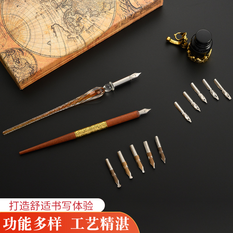 Zestaw do kaligrafii z piórem  – Glass Dip Pen Calligraphy Ink Set recenzja i cena